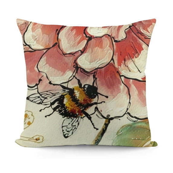 YINGXI Hello Spring Decorative Throw Pillow Covers, Bless My Blooms Geranium Flower Bee Porch Outdoor Home Decor, Just Bloom Gather Red Floral Seasonal Couch Cushion Case 22x22in