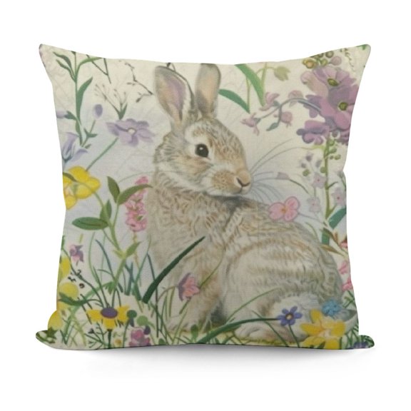 YINGXI Hello Spring Happy Easter Bunny Flowers Throw Pillow Covers,Buffalo Plaid Green Cushion Case Decoration for Sofa Couch 18x18in
