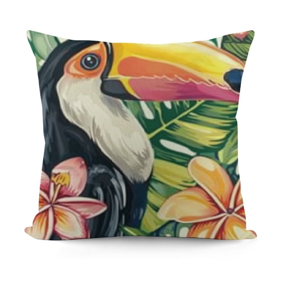YINGXI Hello Summer Vibes Decorative Throw Pillow Covers, Tropical Toucan Bird Palm Leaves Cushion Case Decor, Hawaii Hibiscus Flower Colorful Stripes Seasonal Home Decoration 12x12in