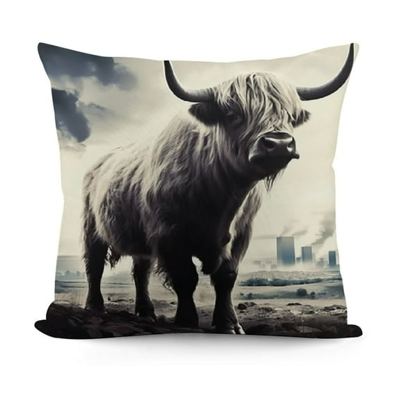 YINGXI Highland Cow Art Black and White Flannel Pillow Cover Decor Vintage Country Farmhouse Art for Gifts and Home Decor Pillow Cover 18x18in