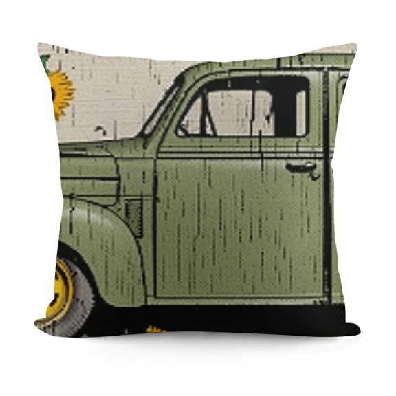 YINGXI Ink Painting Green Pickup Truck Loads of Sunshine Summer Decorative Throw Pillow Cover Case Home Living Room Bed Sofa Car Cotton Linen Squar 22x22in