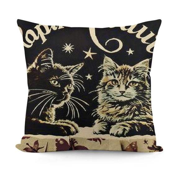 YINGXI Inspirational Throw Pillow Cushion Cover, Cat and Dog Silhouettes with Friendship Themed Phrase and Stars Grungy Display, Decorative Square Accent Pillow Case, Black Tan 12x12in