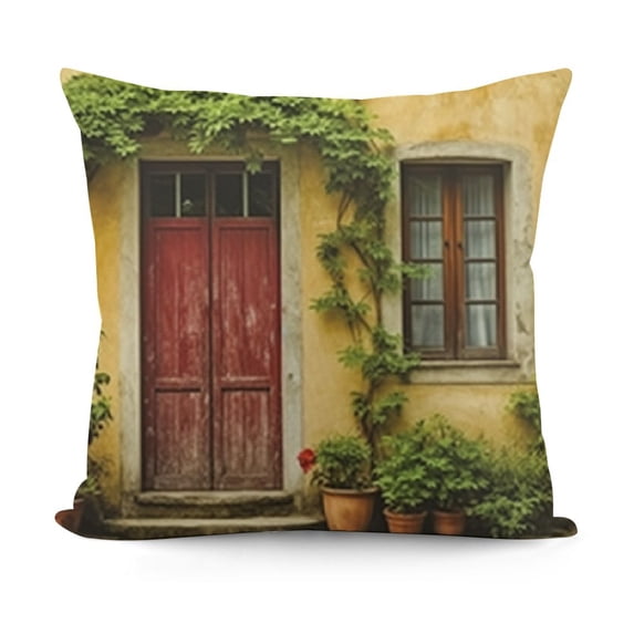 YINGXI Italy Decorative Throw Pillow Case, Porch Different Flowers Pots Fresh Plants City Life in Tuscany Europe, Couch Bedroom Living Room Cushion Cover,Green Brown 22x22in