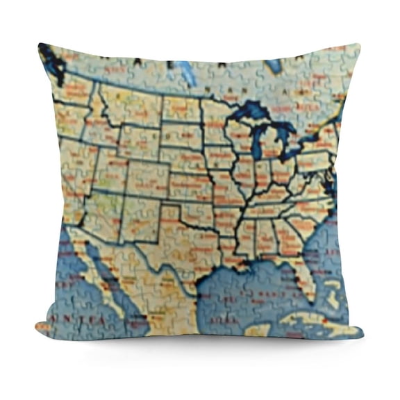 YINGXI Map Throw Pillow Cushion Cover, Map Cities Travel Destinations Road Route, Decorative Square Accent Pillow Case,Yellow Red 18x18in
