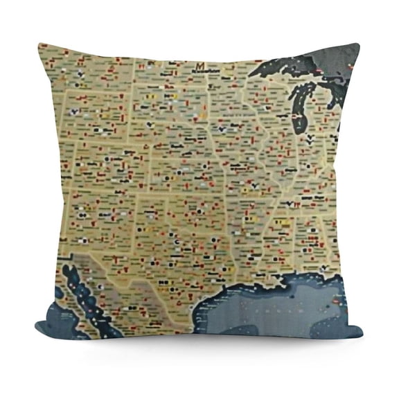 YINGXI Map Throw Pillow Cushion Cover, Map Cities Travel Destinations Road Route, Decorative Square Accent Pillow Case,Yellow Red 18x18in