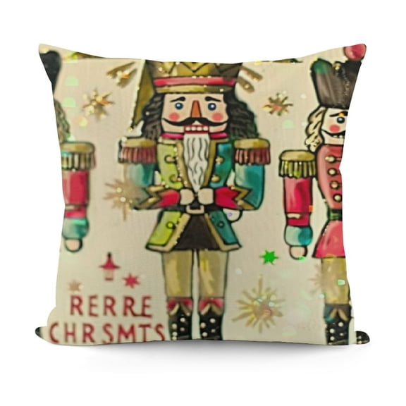 YINGXI Merry Christmas Nutcracker Decorative Throw Pillow Covers, Pink Xmas Tree Cartoon Wooden Soldier Toy Cushion Case Decor, Bright Winter Holiday Home Decoration for Sofa Couch 18x18in