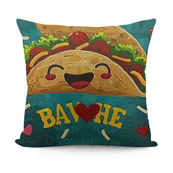 YINGXI Mexican Food Taco Throw Pillow Cover Cute Beef Hat Pillow Case Decorative Square Cushion for Home Couch Bed 12x12in
