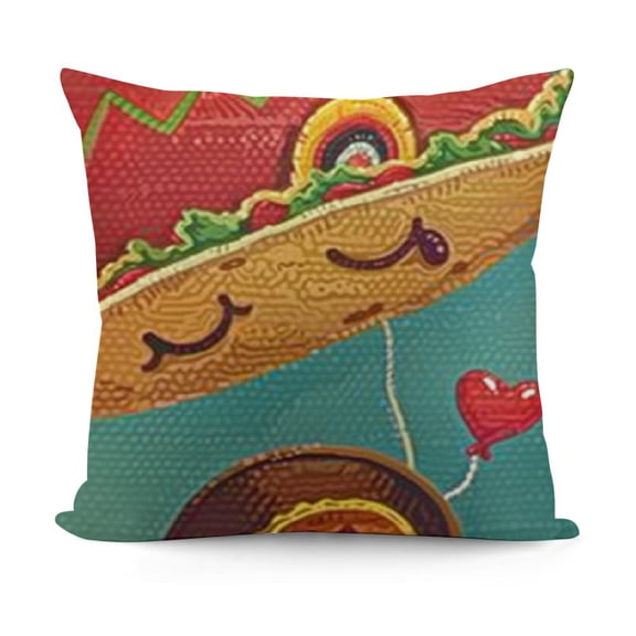 YINGXI  Mexican Food Taco Throw Pillow Cover Cute Funny Cartoon Tortilla Happy Beef Hat Pillow Case Decorative Square Cushion for Home Couch Bed 22x22in