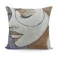 thumbnail image 1 of YINGXI  Minimal Throw Pillow Cushion Case, Modern Line Art Woman Portrait with Contemporary Leafy Geometric Details, Modern Accent Double-Sided Digital Printing,Tan Amber Lavender 24x24in, 1 of 5