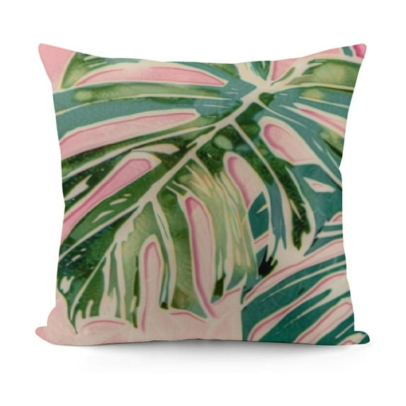 YINGXI Palm Leaves Decorative Throw Pillow Covers, Plant Monstera Porch Outdoor Pillowcase, Green Pink Stay Awhile Cushion Case Home Decor 22x22in