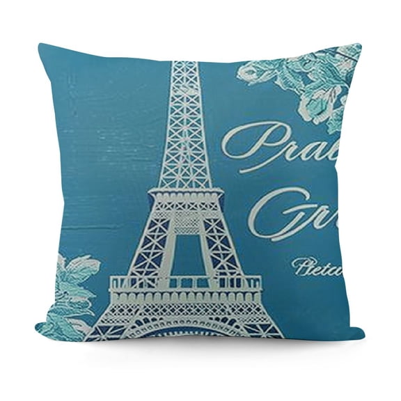 YINGXI Paris Flower Pattern Polyester Throw Pillow Decorative Standard Size Pillow Slip Cover 18x18in