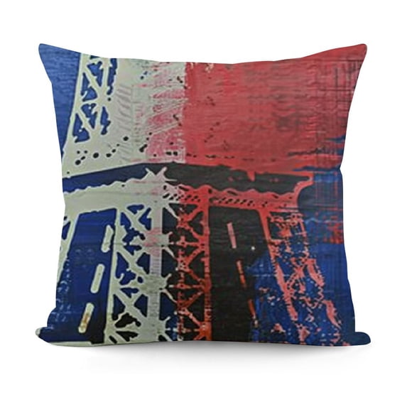 YINGXI Paris Throw Pillow Cushion Cover, Grunge Style French Flag with Eiffel Tower in Retro Colors European Culture Print, Decorative Square Accent Pillow Case,Blue Beige 18x18in