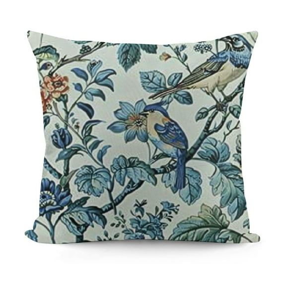 YINGXI Pillow Covers, Bule Birds Flowers Decorations Throw Pillow Covers Blue and White Outdoor Decorative Linen Cushion Case for Couch Sofa Home 12x12in