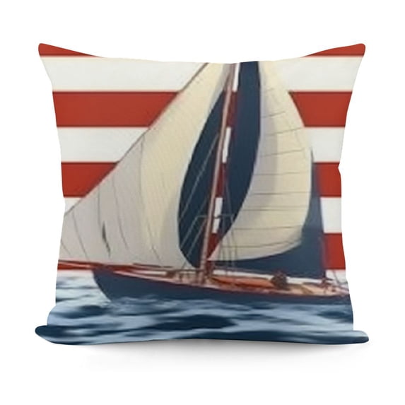 YINGXI Pillow Covers Decorative CushionGeography Theme Boat Cover Navy Blue Red with Stripe Home for Couch Bed 22x22in