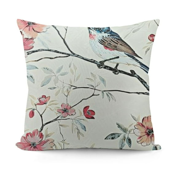 YINGXI Purple Birds &amp; Flowers Pattern , Country Style Window Drapery Bundle with Square , Linen Textured for Bedroom Living Room 22x22in