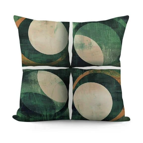 YINGXI Retro Throw Pillow Cushion Case, Abstract Warm Geometric Pattern Circular Details Grunge Effect Design, Modern Accent Double-Sided Digital Printing, Hunter Green Sand Brown l. 12x12in