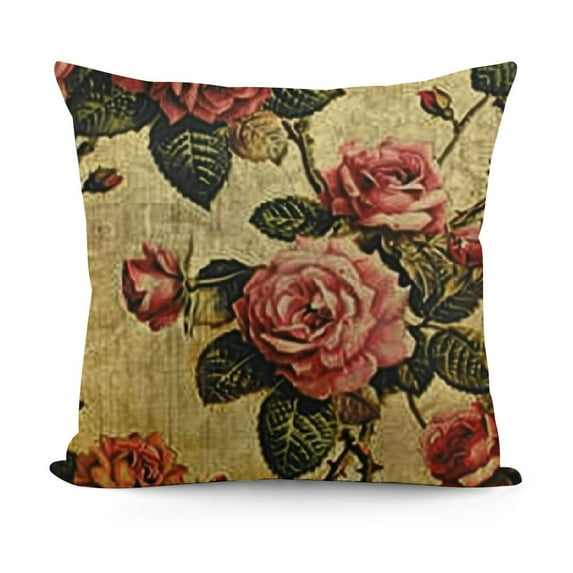 YINGXI  Rose Throw Pillow Cushion Cover, Old Fashioned Victorian Style Rose Pattern with Dramatic Color Boho Art Design, Decorative Square Accent Pillow Case, Mustard Pink 22x22in