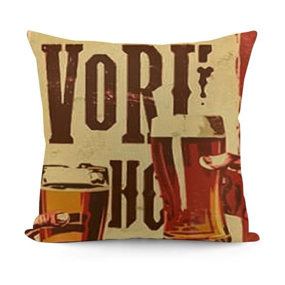 YINGXI Rustic Farm Funny Quote Pillow Covers Decorative Vintage Drink Beer Lettering Red Throw Pillow Case Cushion Cover with Words for Home Sofa Bed (Quote Beer) 12x12in