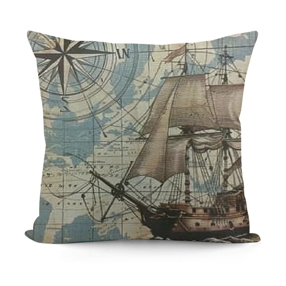 YINGXI Sea Map Throw Pillow Cover World Sailing Ship Travel History Pillow Case 18x18in