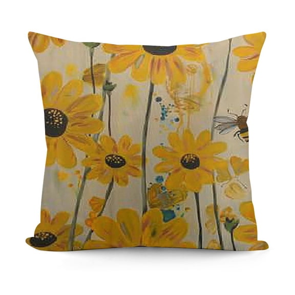 YINGXI Spring Daisy Bee Pillow Covers Yellow Flower Print Summer Floral Outdoor Decorative Throw Pillow Cases Seasonal Themed Farmhouse Decor for Sofa Couch Bed 18x18in