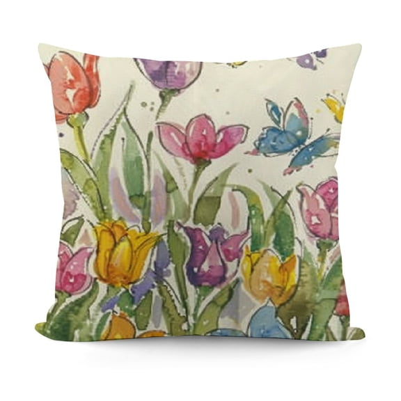 YINGXI Spring Flowers Tulip Home Sweet Home Throw Pillow Covers, Cushion Case for Sofa Couch 22x22in
