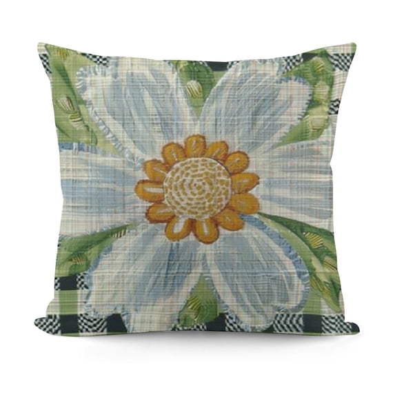YINGXI  Spring Pillow Covers ,Buffalo Pliad Floral Decorations Seasonal Farmhouse Summer Pillow Case Decor for Sofa Couch 24x24in