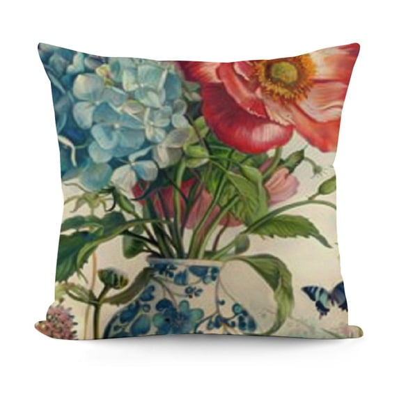 YINGXI Spring Summer Flower Decorative Throw Pillow Covers, Watercolor Poppy Hydrangea Floral Porch Patio Outdoor Home Decor, Butterfly Seasonal Couch Cushion Case 22x22in