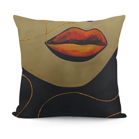 YINGXI Square Throw Pillow Covers Woman's Face Golden Lines Pillow Cases Decorative for Home Bedroom Sofa Hand Drawn Abstract Art Pillowcases Standard Size 20x20in