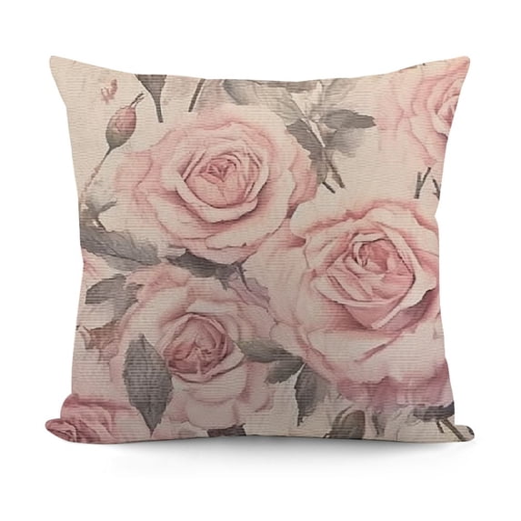 YINGXI Throw Floral Pillow Case Watercolor Pink Flowers and Leaves Decorative Cushion Cover Square Throw Pillow Cover 24x24in