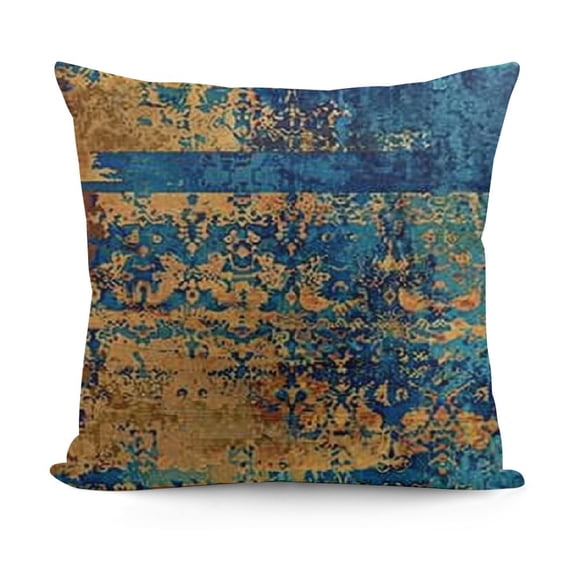 YINGXI Throw Pillow Cover Blue and Golden Color Decorative Art Old Rough Grunge Abstract Square Pillow Case Cushion Cover for Home Car Decorative 12x12in