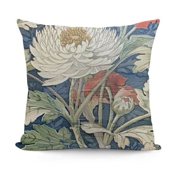 YINGXI Throw Pillow Cover Blue Oriental with Japanese Chrysanthemums Inscription of Green Asian Decorative Pillow Case Home Decor Square Pillowcase 18x18in