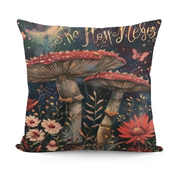YINGXI Throw Pillow Cover, Mushrooms Moon and Moth Cushion Case Decoration for Sofa Couch Farmhouse 22x22in