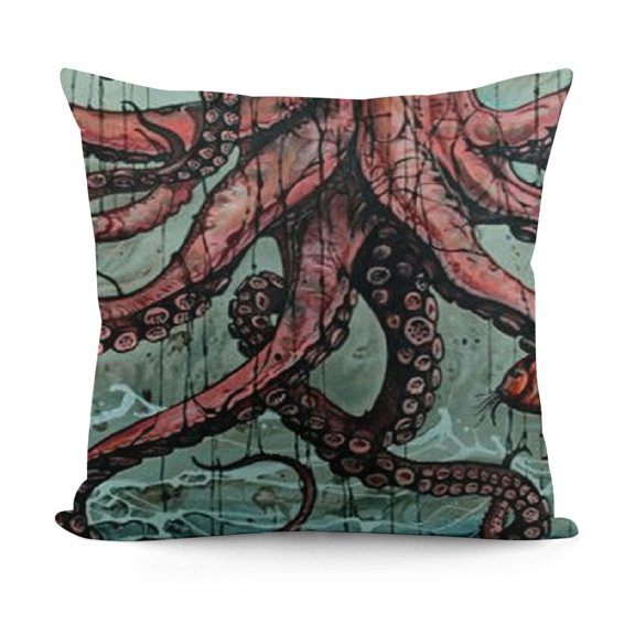 YINGXI  Throw Pillow Cover Pink Octopus and Fish Home Decor Pillowcase Cushion Cover 12x12in