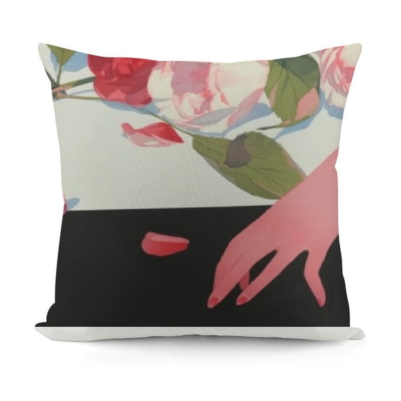 YINGXI Throw Pillow Covers Colorful and Roses Black and White Stripes Flowered Pink Abstract Decorative Pillow Case Home Decor Square 12x12in