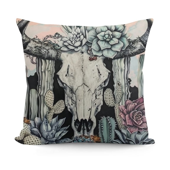 YINGXI Throw Pillow Covers,Cow Skull Pillow Covers,Skull Pillow Cover Home Decoration, Cow Skull Pillowcases 18x18in