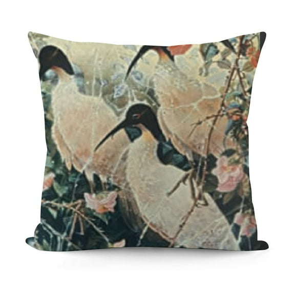 YINGXI Throw Pillow Covers Dancing Oriental Cranes Japanese Writing Geometric Pattern White Decorative Pillow Cases Square Pillowcases 12x12in