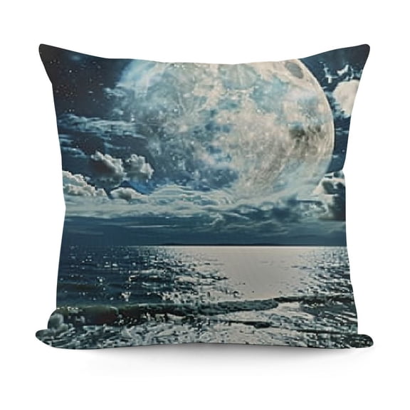YINGXI Throw Pillow Covers Fantasy Bright Full Moon Shine Blue Ocean Decorative Pillow Cover for Pillows Couch Sofa Bed 18x18in