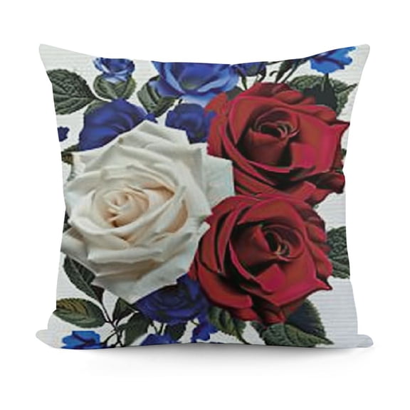 YINGXI Throw Pillow Cushion Cover, Blooming Red s with Gentle Wild Flowers Leaves , Decorative Square Accent Pillow Case,Ruby Violet Blue Hunter Green 24x24in