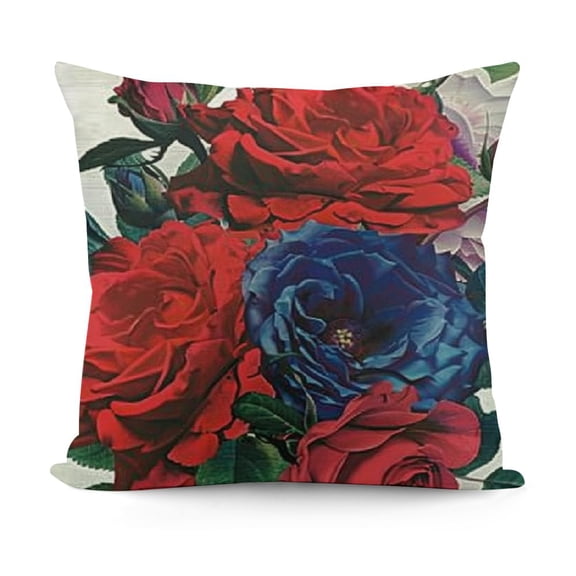 YINGXI Throw Pillow Cushion Cover, Blooming Red s with Gentle Leaves , Decorative Square Accent Pillow Case, Ruby Violet Blue Hunter Green 18x18in