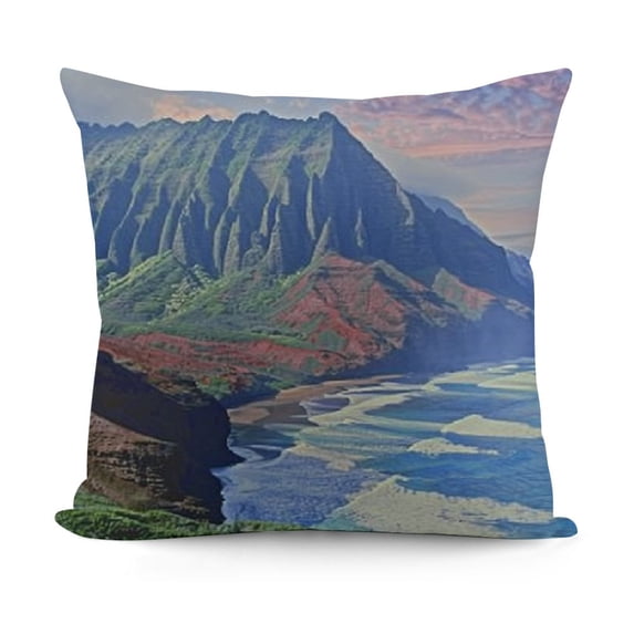 YINGXI Throw Pillow Cushion Cover, Na Pali Coast Kauai Hawaii Seashore Greenery Adventurous Journey Landscape, Decorative Square Accent Pillow Case,Redwood Green 22x22in