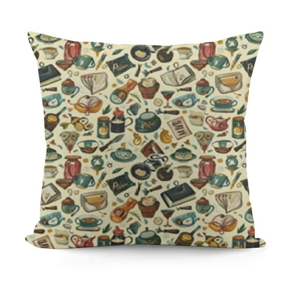 YINGXI Throw Pillow Cushion Cover, Pattern Alarm Clock Typewriter Radio Cassette, Zippered Double-Side Digital Print Decor,Beige Brown 24x24in