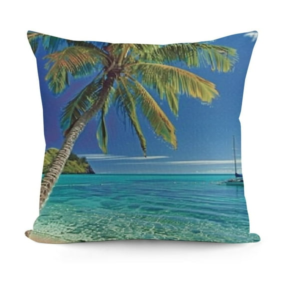 YINGXI Throw Pillow , of a with The Palm Trees and Clear Sea Beach Theme Print, Decorative Pillow Case, 24x24in