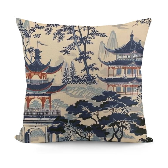YINGXI Trees House Tower Blue Throw Pillow Cover,Cushion Case Outdoor Decoration for Sofa Couch Farmhouse 12x12in