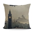 thumbnail image 1 of YINGXI  Vintage Airplane Throw Pillow Cushion Cover, Cartoon Style Biplane in Modern City Clouds and High Rise Buildings, Decorative Square Accent Pillow Case,Tan White 24x24in, 1 of 5
