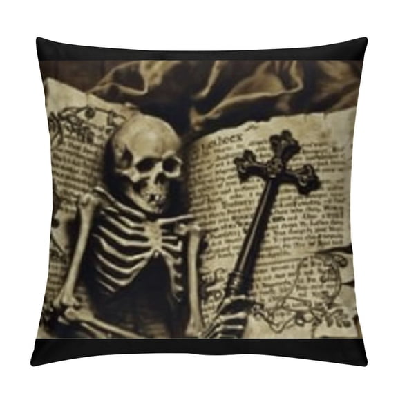 YINGXI Vintage Halloween Decorative Cotton Linen Skull Jack o' lantern Witch Throw Pillow Case Halloween Blessings for Sofa 24x24in