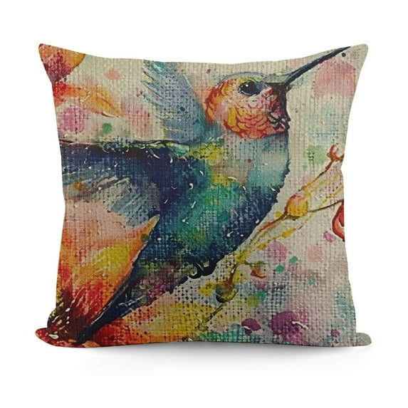 YINGXI Watercolor Hummingbird Throw Pillow Cover Bright Colorful Rainbow Splash Stain Pillow Case Decorative Square Cushion for Home Couch Bed 12x12in