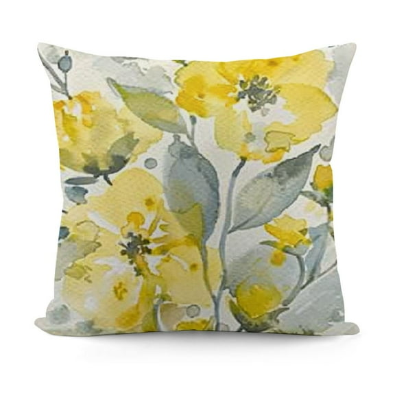YINGXI  Watercolor Throw Pillow Covers Yellow Gray Beautiful Flowers Leaves Square Pillowcases for Home Decor Sofa Car Bedroom Pillow case 12x12in