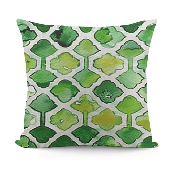 YINGXI Watercolor Throw Pillow Cushion Cover, Moroccan Trellis Pattern in Green Tones Watercolor Vintage Art, Decorative Square Accent Pillow Case,Lime Green 12x12in