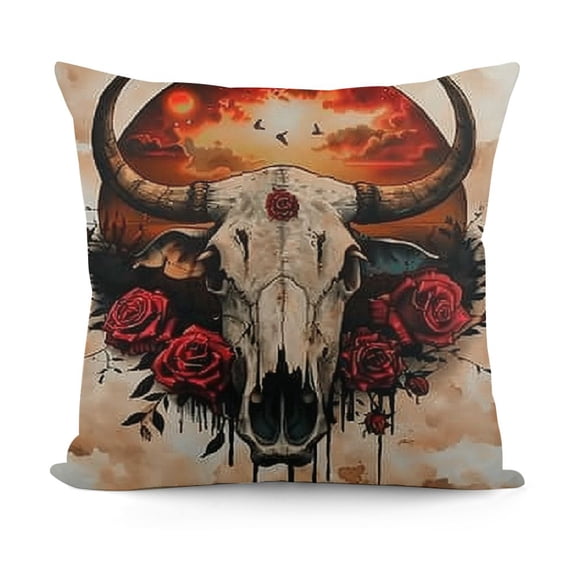 YINGXI Western Desert Cow Skull , Western Bull Skull Soft s Decor for Sofa 20x20in