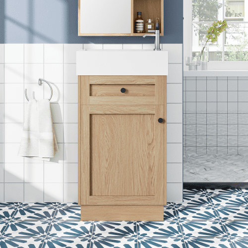 YINGYING 18.5" Bathroom Vanity with Sink, Rustic Free Standing Bathroom Cabinet with Adjustable Shelf & Alloy Handles for Small Spaces